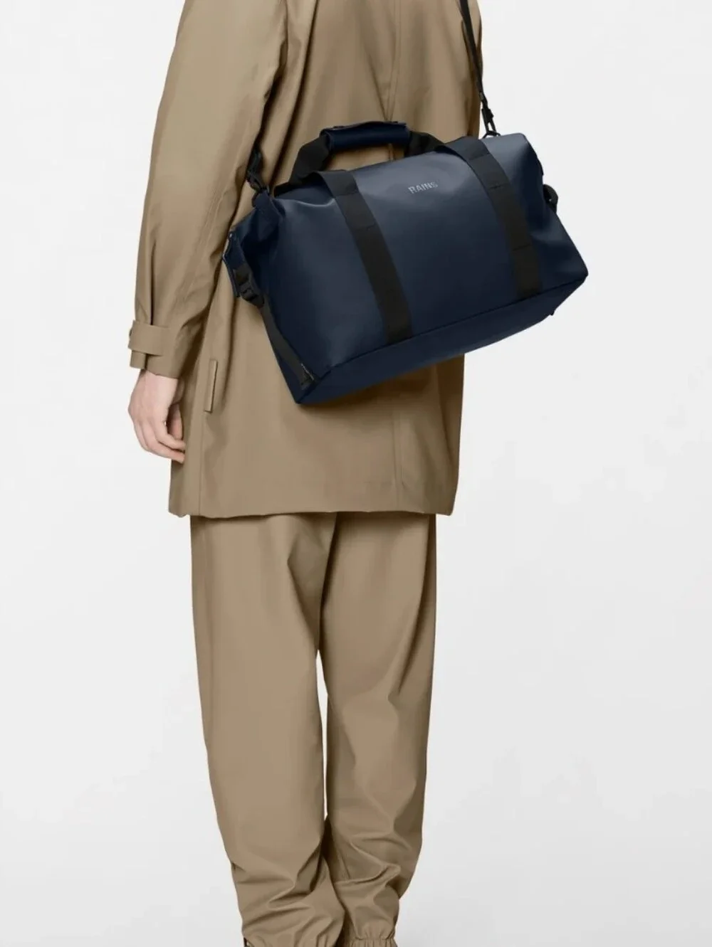 Rains Navy Small Unisex Waterproof Travel Duffel Bag with Black Straps